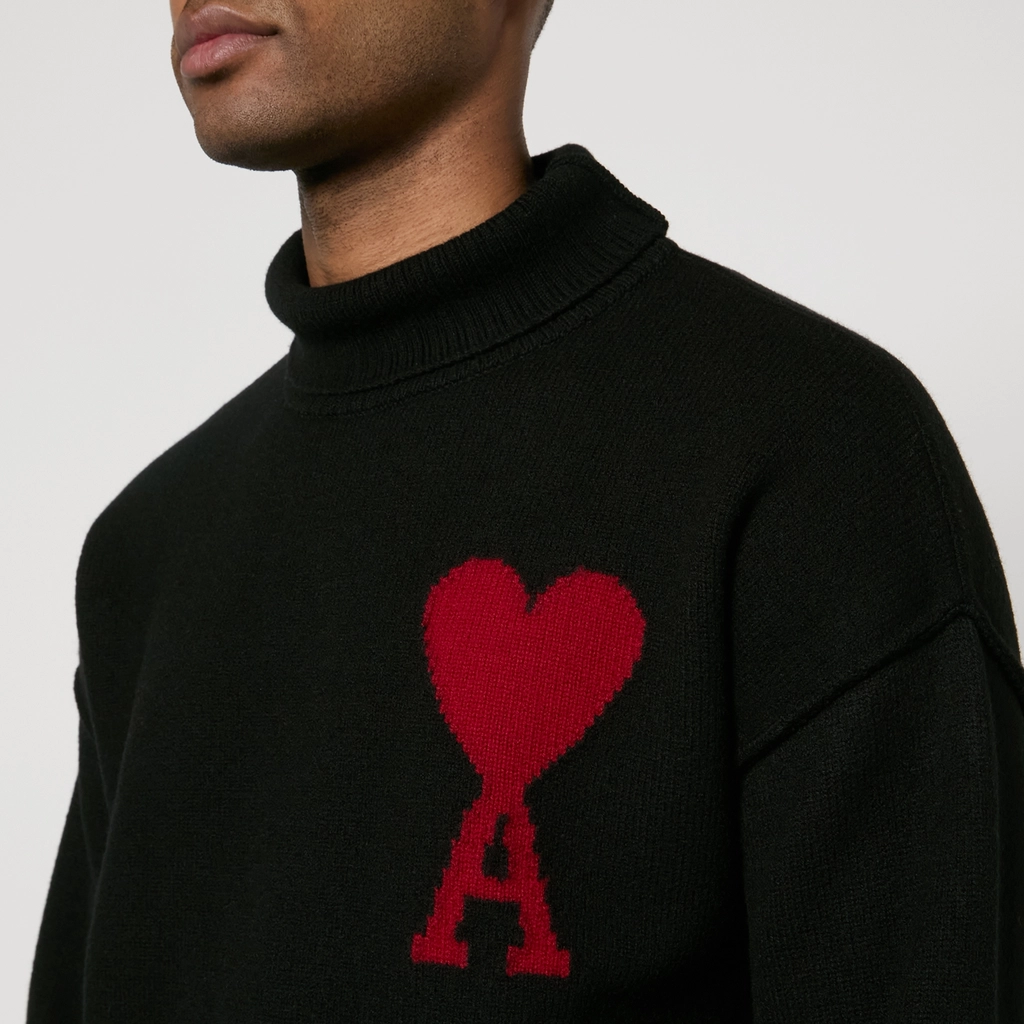 AMI Paris De Coeur Roll Neck Wool Jumper - XL